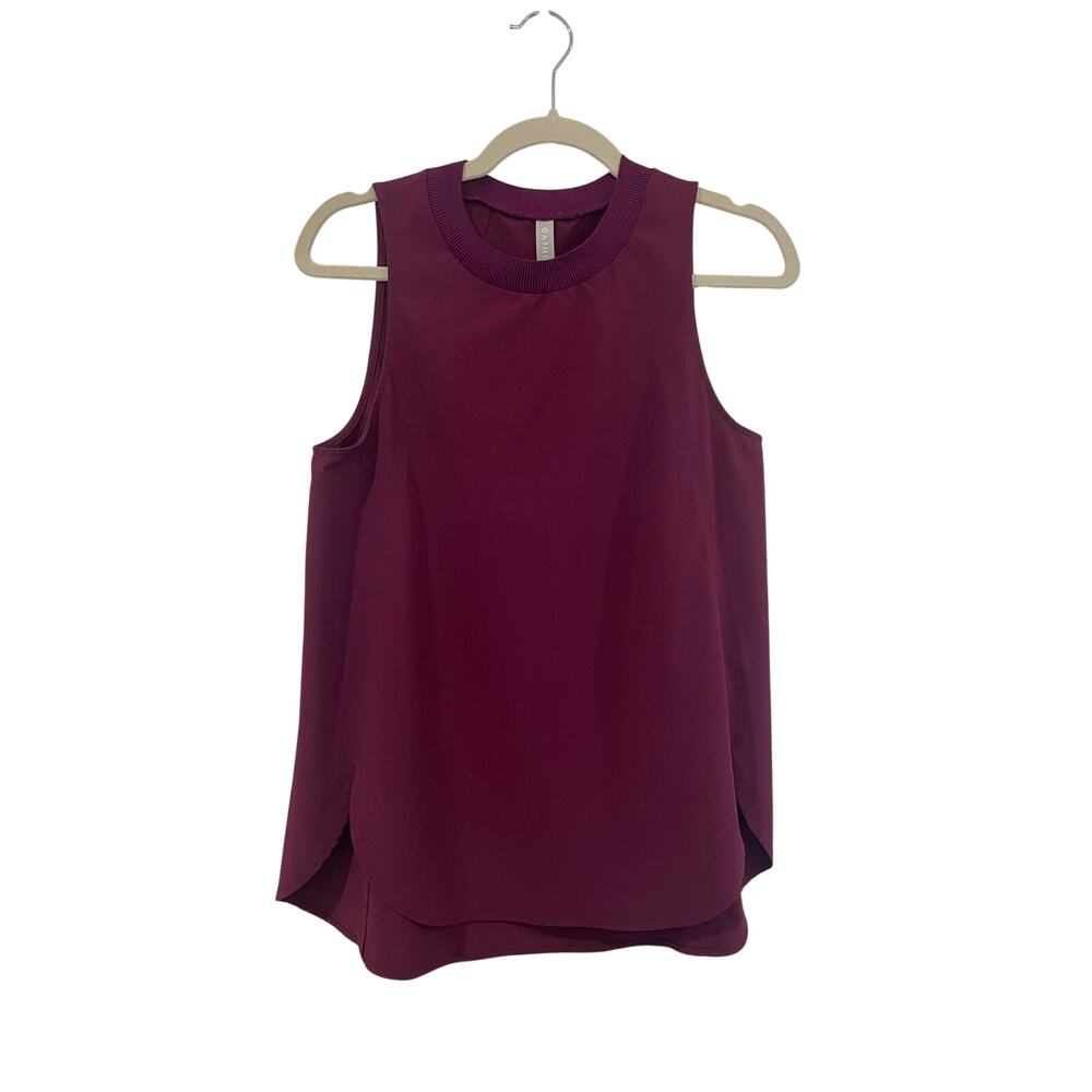 Athleta Zephyr Tank Burgundy Plum High Low Sleeveless Top Ribbed Crew Neck Small